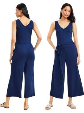 Lou & Grey for Loft - Signature Softblend Lite Double V Jumpsuit | Medium | Blue